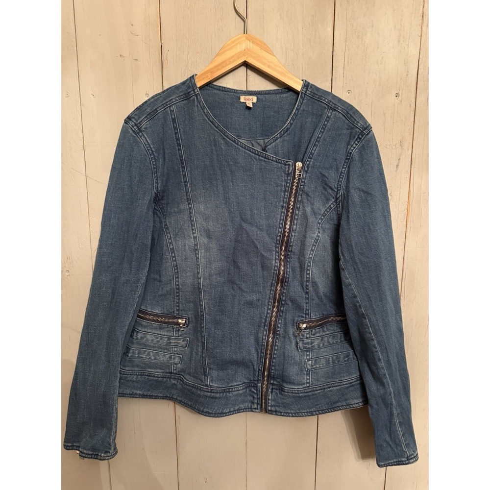 Reba Denim Zipper Motorcycle Style Fitted Jacket Size XL
